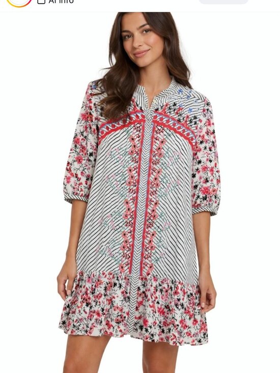 SALONI Dresses & Skirts - SALONI Silk Floral Button Front Knee Length Dress White, Black & Pink Sz 10